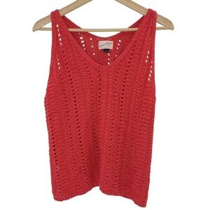 Universal Thread Open Knit Red Coral Sleeveless Sweater Sz L Beachy Boho Coastal